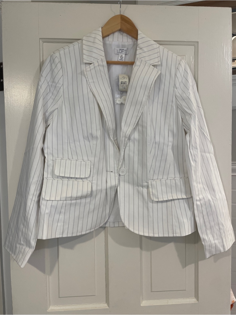 LOFT White Pinstripe Blazer with Notch Lapel